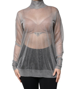 Dolce &amp; Gabbana Gray Mesh Turtleneck Long Sleeve Blouse Top
