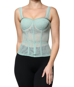 Dolce &amp; Gabbana Green Cotton Bustier Corset Sleeveless Top