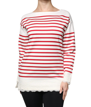 Dolce &amp; Gabbana White Red Stripes Cotton Long Sleeves Top