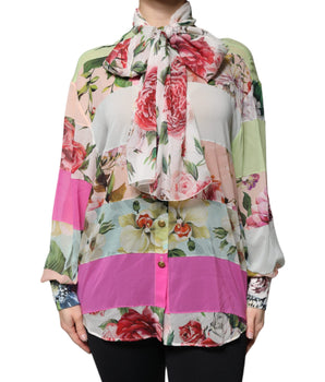 Dolce &amp; Gabbana Multicolor Floral Patchwork Ascot Collar Top