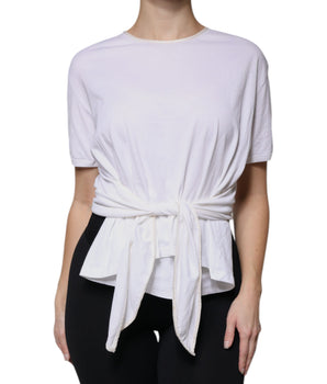 Blusa cruzada con cuello redondo y seda de algodón blanca de Dolce &amp; Gabbana