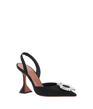 Amina Muaddi Black Calf Leather Bos Taurus High Heel Pumps