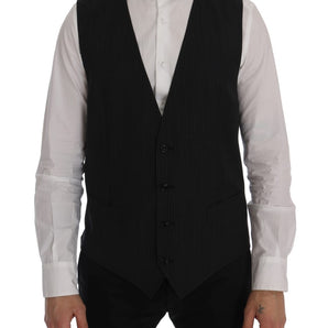 Dolce &amp; Gabbana Elegant Gray Striped Wool Blend Vest