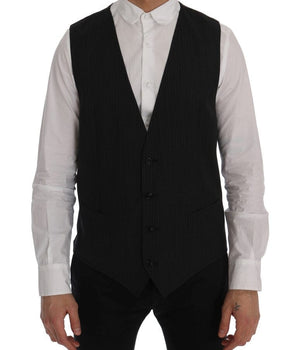 Dolce & Gabbana Elegant Gray Striped Wool Blend Vest Dolce & Gabbana 