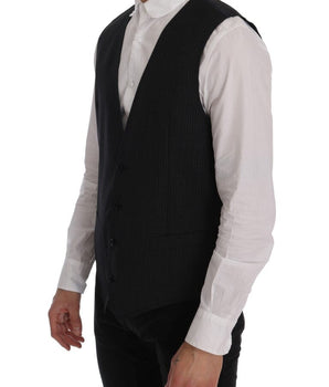 Dolce & Gabbana Elegant Gray Striped Wool Blend Vest Dolce & Gabbana 