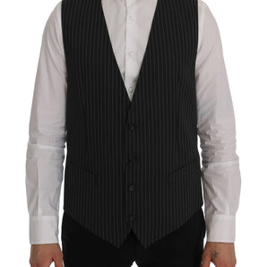 Dolce &amp; Gabbana Elegant Gray Striped Vest Waistcoat