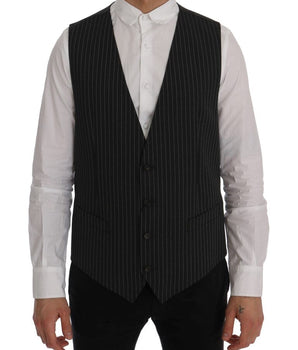 Dolce & Gabbana Elegant Gray Striped Vest Waistcoat Dolce & Gabbana 