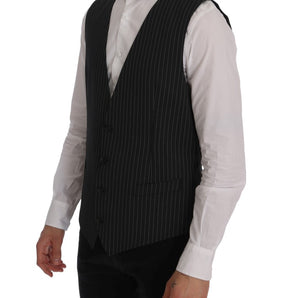 Dolce &amp; Gabbana Elegant Gray Striped Vest Waistcoat