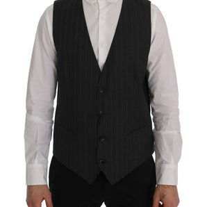 Dolce &amp; Gabbana Elegant Gray Striped Single Breasted Vest