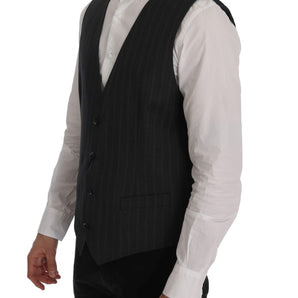 Dolce &amp; Gabbana Elegant Gray Striped Single Breasted Vest