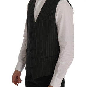 Dolce & Gabbana Elegant Striped Gray Wool Blend Waistcoat Vest