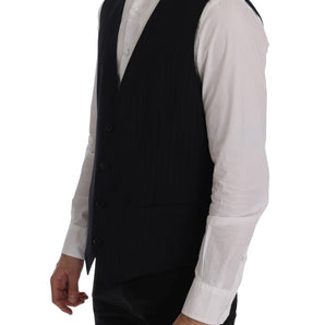 Dolce &amp; Gabbana Elegant Blue Striped Waistcoat Vest