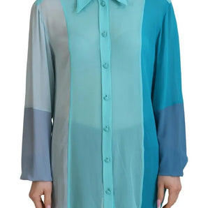 Dolce & Gabbana Blue Collar Long Sleeve Blouse Silk Top