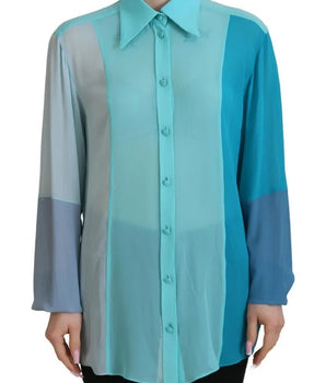 Dolce &amp; Gabbana Blusa de manga larga con cuello azul y top de seda