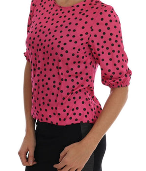 Dolce & Gabbana Chic Pink Polka Dotted Silk Blouse Dolce & Gabbana 