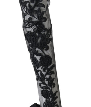 Dolce &amp; Gabbana Black Floral Embroidered Socks Boots