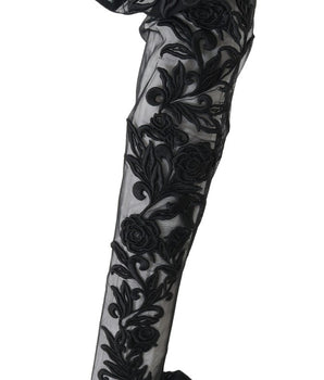 Dolce &amp; Gabbana Black Floral Embroidered Socks Boots