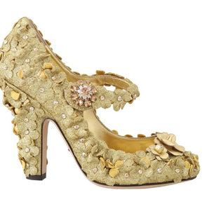 Dolce &amp; Gabbana Gold Floral Crystal Embellished Pumps