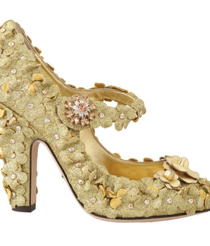 Dolce &amp; Gabbana Gold Floral Crystal Embellished Pumps