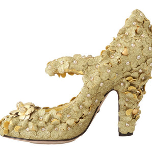 Dolce & Gabbana Gold Floral Crystal Embellished Pumps