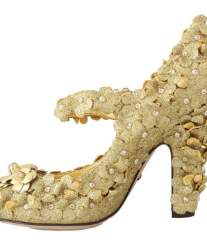 Dolce &amp; Gabbana Gold Floral Crystal Embellished Pumps
