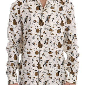 Camisa casual de hombre de seda exclusiva de Dolce &amp; Gabbana - Motivo JAZZ