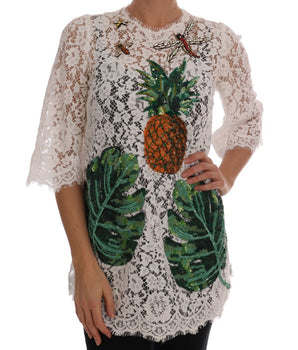 Dolce &amp; Gabbana Elegant White Lace Embellished Mini Blouse
