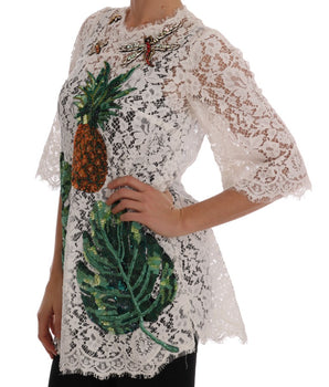 Dolce &amp; Gabbana Elegant White Lace Embellished Mini Blouse