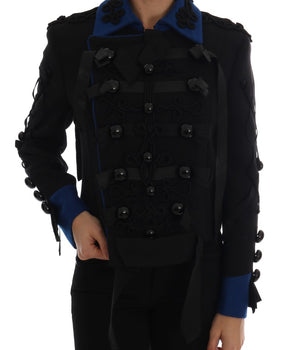 Dolce &amp; Gabbana Chic Black &amp; Blue Short Trench Jacket