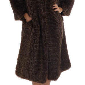 Dolce & Gabbana Elegant Brown Raccoon Fur Knee-Length Coat