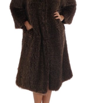 Dolce & Gabbana Elegant Brown Raccoon Fur Knee-Length Coat Dolce & Gabbana 