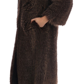 Dolce &amp; Gabbana Elegant Brown Raccoon Fur Knee-Length Coat