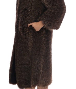Dolce & Gabbana Elegant Brown Raccoon Fur Knee-Length Coat Dolce & Gabbana 