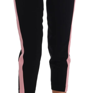 Dolce &amp; Gabbana Chic Black Capri Pants with Pink Side Stripes