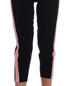 Dolce & Gabbana Black Stretch Pink Stripes Capri Pants Dolce & Gabbana 