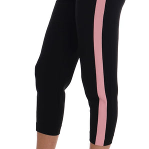 Dolce &amp; Gabbana Chic Black Capri Pants with Pink Side Stripes