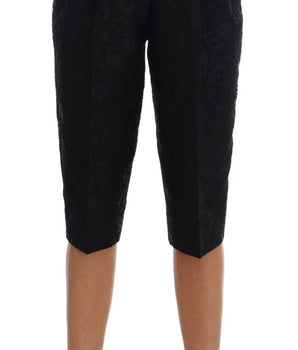 Dolce & Gabbana Black Brocade High Waist Capri Shorts Dolce & Gabbana 