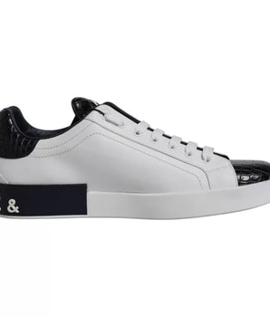 Dolce &amp; Gabbana White Leather Logo Portofino Sneaker Shoes