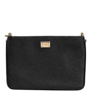 Dolce &amp; Gabbana Black Grain Leather Logo Plaque Clutch Bag