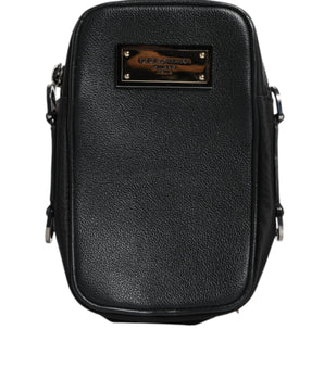 Dolce &amp; Gabbana Black Grain Leather Logo Plaque Clutch Bag