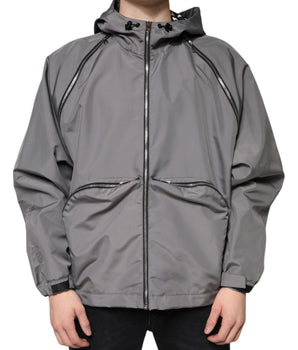 Dolce &amp; Gabbana Gray Polyester Hooded Men Full Zip Jacket