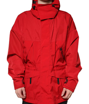 Dolce &amp; Gabbana Red Nylon Hooded Men Full Zip Parka Jacket