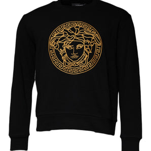 Versace Jersey negro con cuello redondo y bordado de Medusa