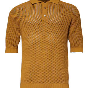 Dolce & Gabbana Brown Perforated Collared Short Sleeves T-shirt