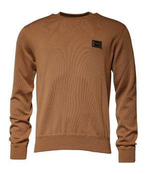 Suéter de cuello redondo con placa del logotipo en marrón de Dolce &amp; Gabbana