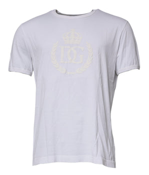 Dolce &amp; Gabbana White Logo Embossed Cotton Crewneck T-shirt