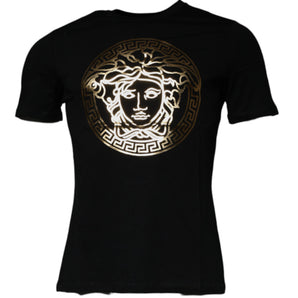 Camiseta de cuello redondo de algodón con estampado de Medusa negra de Versace para hombre