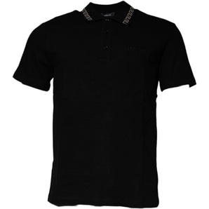 Camiseta polo de manga corta con cuello de viscosa negra de Versace