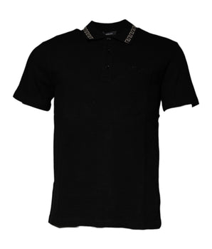 Versace Black Viscose Collared Polo Short Sleeves T-shirt