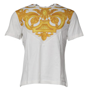 Camiseta de cuello redondo de algodón con estampado de Medusa en blanco de Versace